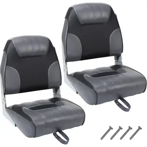 2 Pack Boat Seats, Low Back Folding Boat Seats - Fishing Boat Chairs With Thick Sponge Padding, Hinge & Fold-Down Design for Speedboat, Canoe, Sightseeing Boats