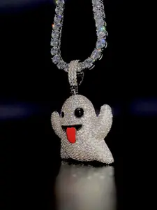 18k Gold/White Gold Diamond ICEDOUT Ghost Pendant Charm Necklace