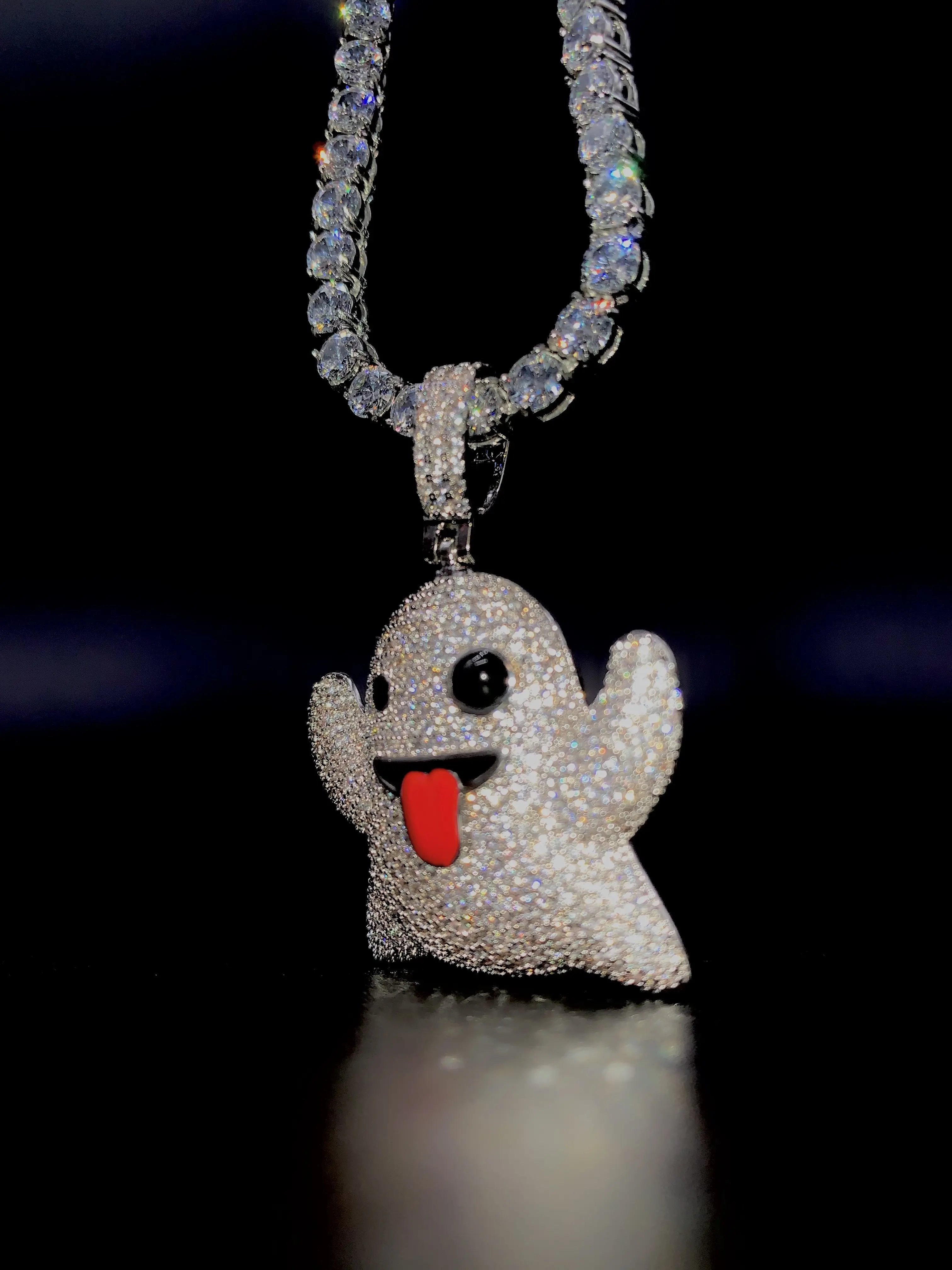 18k Gold/White Gold Diamond ICEDOUT Ghost Pendant Charm Necklace