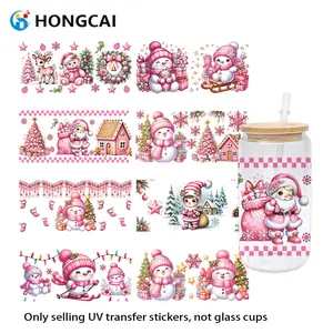 8 Piece Christmas Snowman Sticker Set, UV Dtg Transfer Cup Stickers, Waterproof Glass Cup DIY Decals, Craft Art Supplies