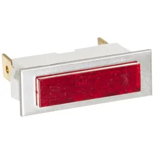 Snap in Rectangular Indicator Light, 0.375" x 1.28" Panel Cutout, 0.250 Quikconnect Connection Type, Red Diamond Lens, Stainless Bezel
