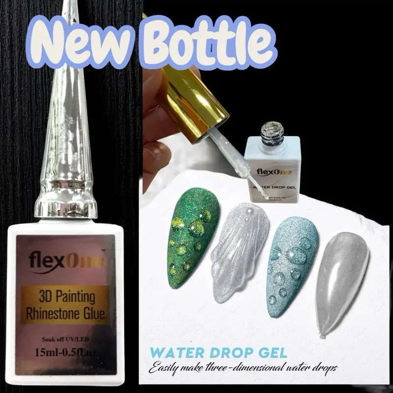 FlexOne 3D Gel Glue 15ml Multi Use for 3D Art Water Drops Chrome Shell Design Easy Application No Wipe Required
