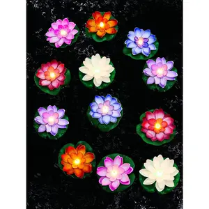 12 count Floating Lotus Lights with   Pads Pool  Floating Candles Decor Artificial Pond  Decorations for Pool Pond Outdoor Indoor (Multicolor,3.94 Inch)