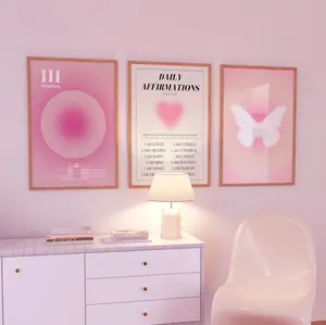 Pink Aura Poster Set, Set of 3 Affirmation Poster, Trust Graident Poster Set, Retro Aura Poster,
