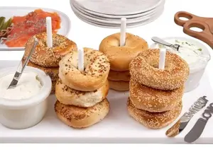 Bagel Service Board and cream cheese container drop in holders