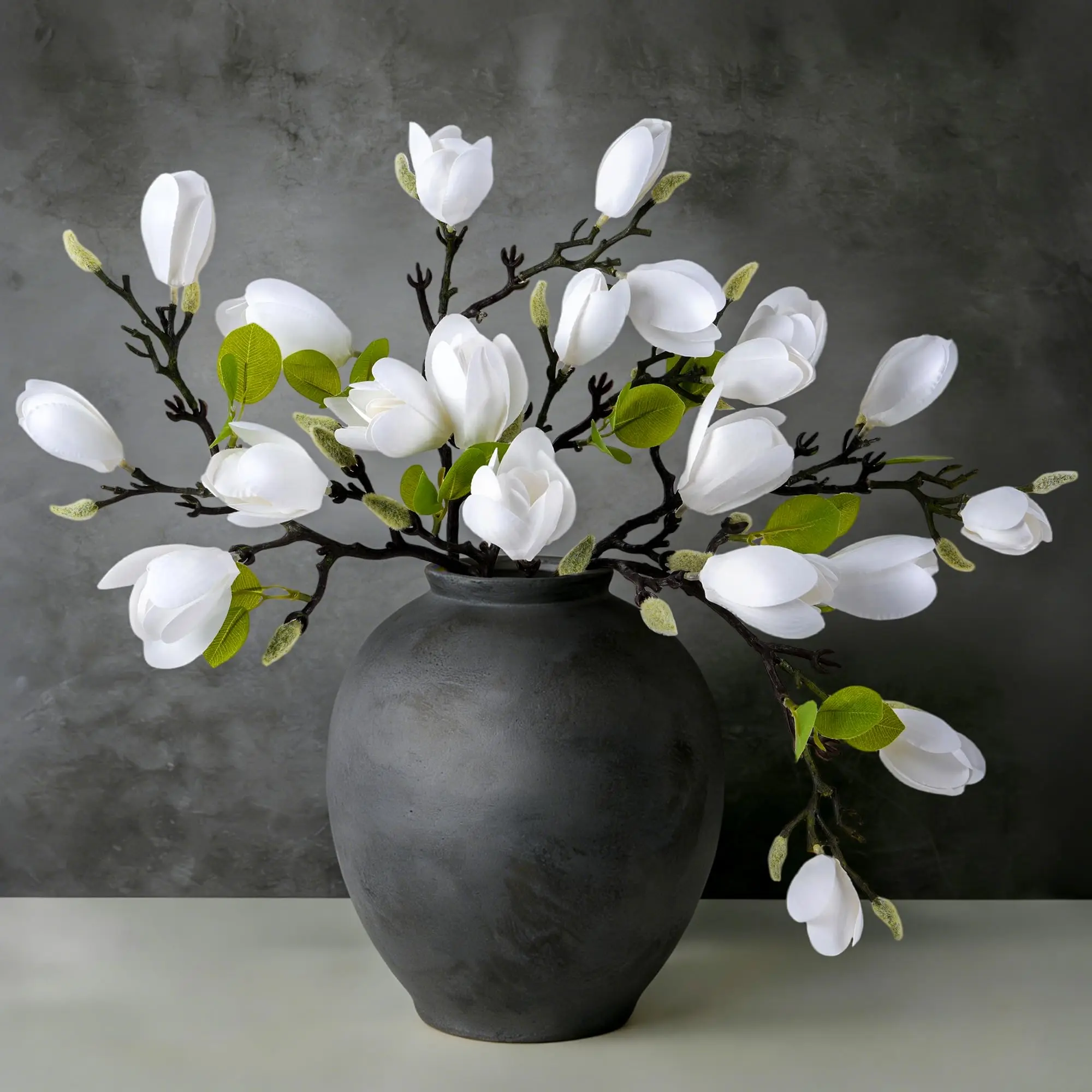 5PCS Decorative Faux Magnolia Flowers, 26 in Tall White Realistic Stems & Buds, Floral Decor for Home Table Centerpiece, Tall Vase Filler, Wedding