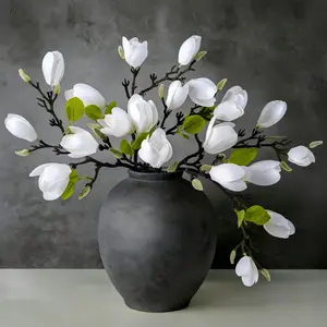 5PCS Faux Magnolia Flowers, 26" Tall White Realistic Stems & Buds for Spring Summer Home Decor, Valentine's Day, Elegant Table Centerpiece, Tall Vase Filler, Wedding, Indoor Branches Decor