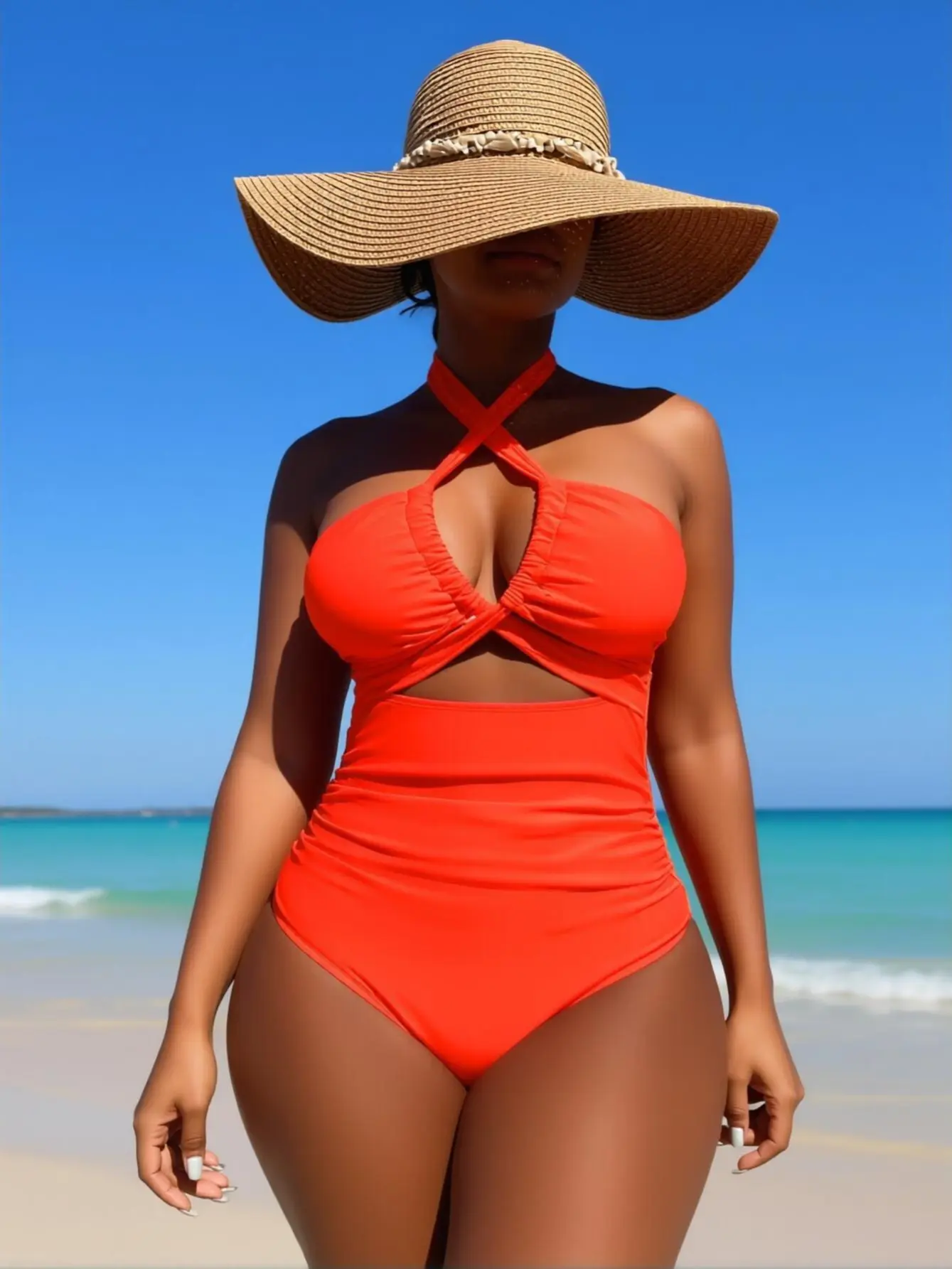 Women's Cross-Strap Cutout Hollow Pleated Tummy Control 1-Piece Bathing Suit - Modest and Slimming Stretchable Swimwear for Pool Parties, Beach Vacations - Swimsuits 2026, Swimsuits 2026 Women, Uv Protective, Quick Dry, Beach Confidence, Beach Party