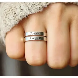 Adjustable Engraved Love Promise Ring, Tarnish Free Open Finger Ring, One Size Universal Romantic Couple Jewelry, Chic Sweet Ornament Perfect For Lover Gift Daily Wear Dating Anniversary Occasions