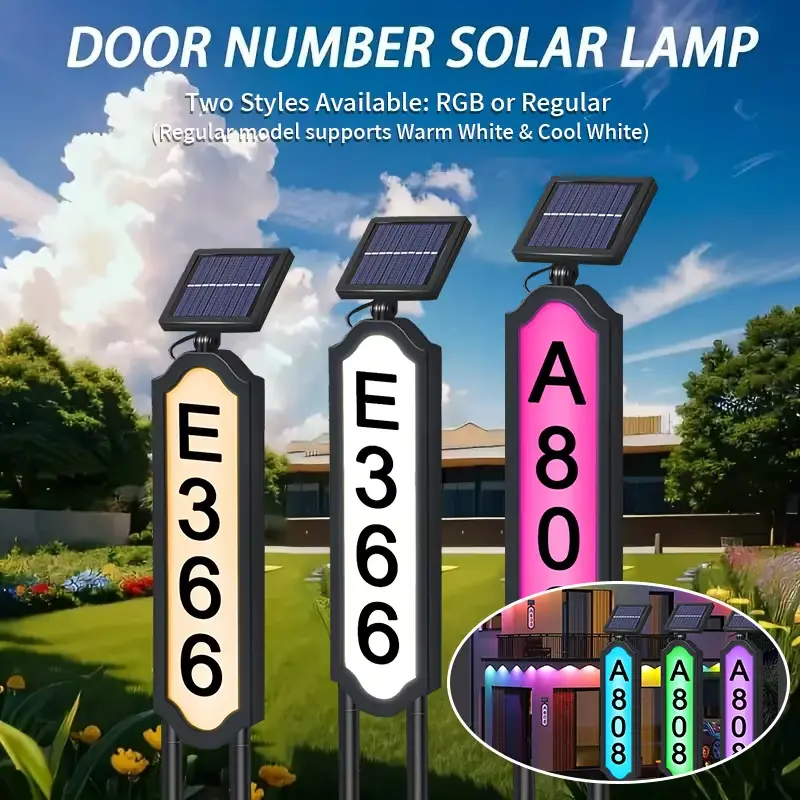 Solar Powered House Address Sign Light - Mixable A-Z Letters, 0-9 Digits, RGB, Warm/Cool White Waterproof Outdoor Door Number Lamp for Garden Villa Home Decor