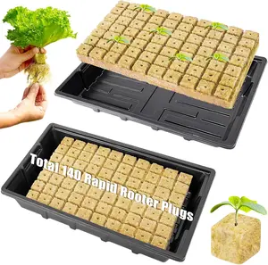 1" Rockwool Cubes for Hydroponics - 2 Sheets Garden Stonewool Grow Cubes Ideal, Total 140 Rapid Rooter Plugs and 2 Seedling Starter Trays