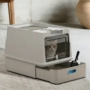 Enclosed Cat Litter Box with Drawer, Top Exit Anti-Tracking,Anti-Splashing Pet Toilet ， Odor Control Potty