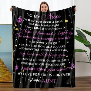 Letter For Niece Pattern Flannel Blanket, 1 Count Soft Warm Throw Blanket, Air-Conditioned Room Blanket, Warm Nap Blanket For Home Office Travel