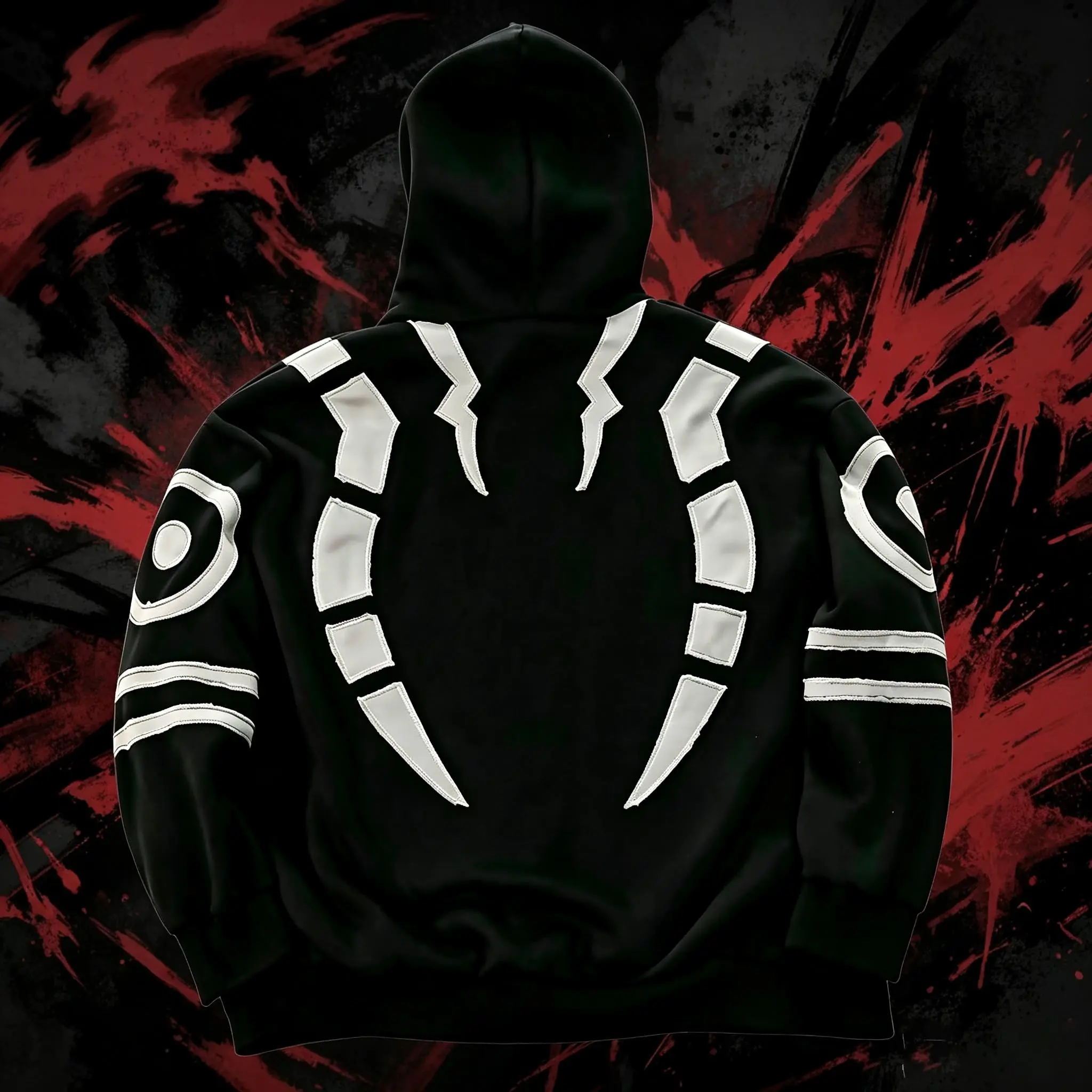 Ryomen Sukuna Curse Marks Patch Hoodie Jujutsu Kaisen Anime Oversized Black Hoodie Streetwear,Daily & Cosplay Wear
