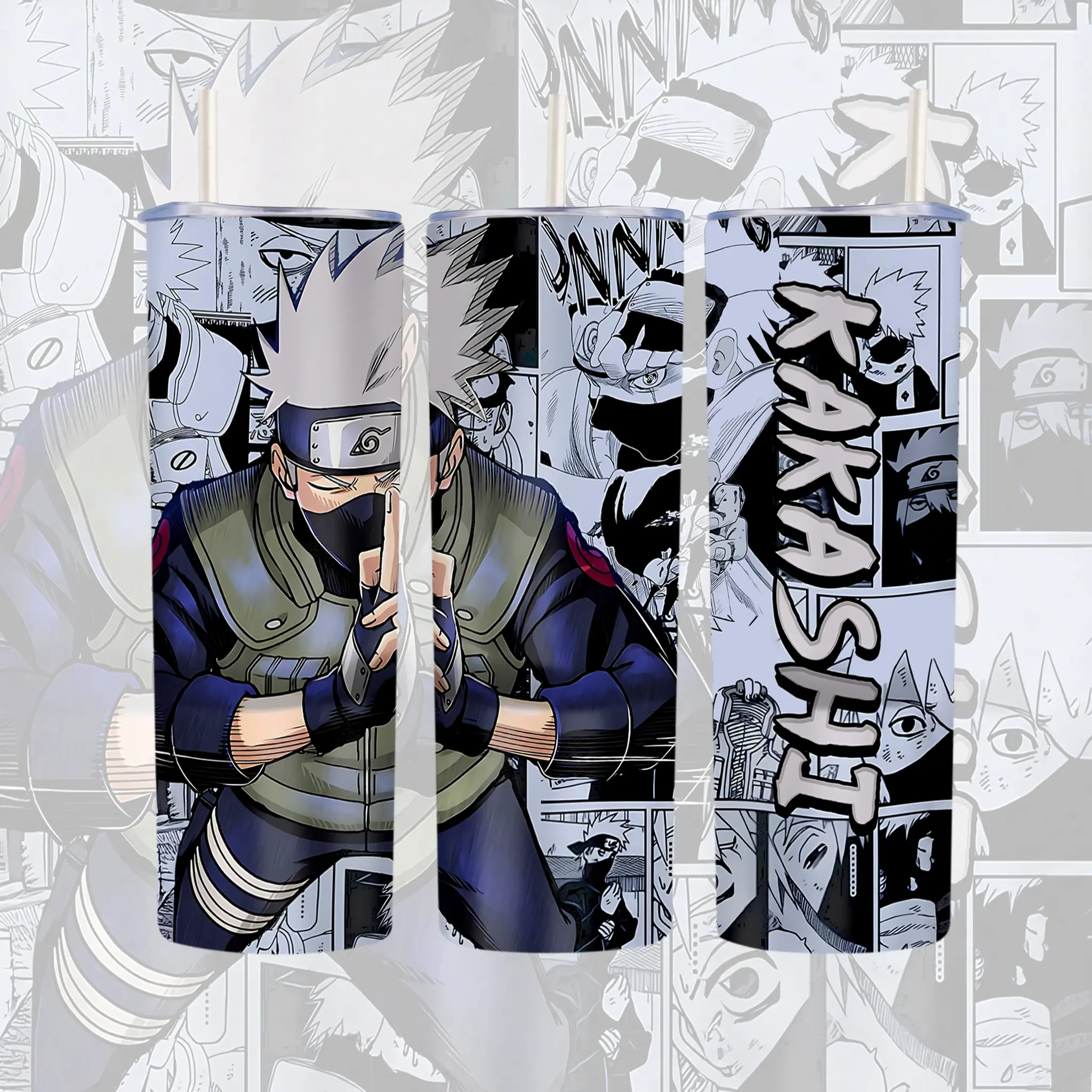Kakashi Hatake Anime Tumbler 20oz, Naruto Stainless Steel Travel Mug, Manga Insulated Cup With Handle & Straw, Gift For Anime Fans
