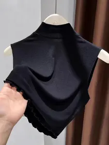 Women's Sleeveless High Neck Vest Top Slim Fit Wooden Collar Inner Layer Stand Collar Fitted Base Shirt