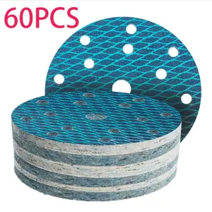 60pcs 6 Inch Blue Diamond Sandpaper Roll, Hook-And-Loop Abrasive Sheet for Wood Metal Furniture DIY Projects, Versatile Grits for Smooth Finishing