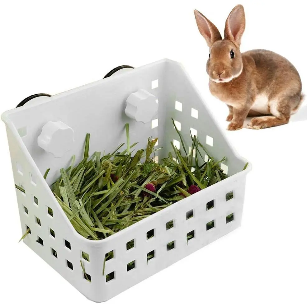 Hay Feeder for Rabbits, Less Wasted Hay Rack Manger, Hanging Hay Holder for Bunny, Chinchilla, Guinea Pig, Plastic Food Bowl for Grass & Food (Small Size)