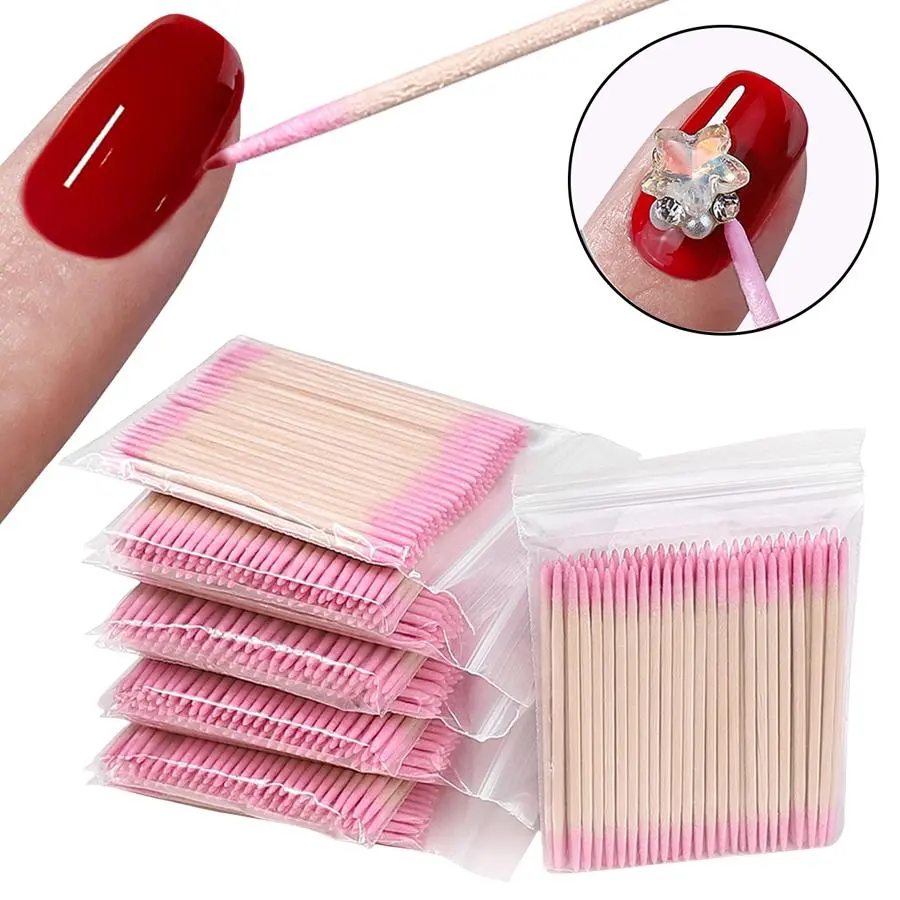 100/500Pcs Nails Wooden Tip Cotton Stick Buds Disposable Ultra-Detail Corrector Nail Polish Remover Clean Sticks Manicure Tools