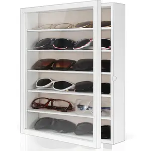 Sunglasses Organizer Storage Wall Mounted: 13 x 15.6 inches Eyewear Display Case Rustic  Eyeglasses Holder Large Glasses Storage Box,White