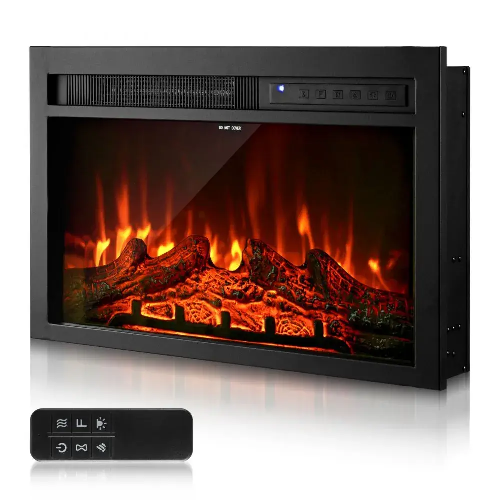 VEVOR 26-Inch Black Electric Fireplace Insert - Recessed & Wall Mounted Indoor Heater for Bedrooms, Automatic Adjustable Heating Temperature, Adjustable Flame Color & Brightness, 8h Timer, Remote Control, 750W/1500W Dual Modes, 5000BTU (Father's Day Gift)