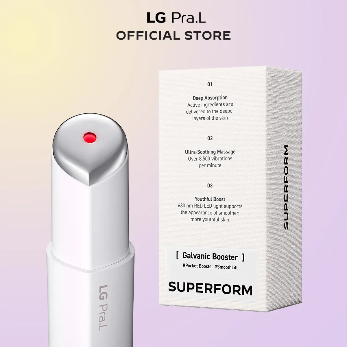 [LG Pra.L] SUPERFORM Galvanic Device (Pink & White) | 1-Minute Skin Booster for Glass & Glow Skin,  Korean Anti-Aging Skincare Device, Serum booster device, Fast Absorption, Makeup Prep, Face & Neck Massage, LED Therapy,, Glass skin, Gift