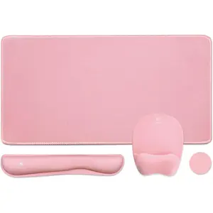 Keyboard Wrist Rest Large  Pad Wrist Support for Computer, 4 in 1 Memory  Keyboard Pad Desk Mat  Hand Rest Wrist Cushion for Home Office Gaming-Pink