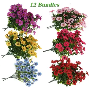 12 Bundles of Artificial Flowers for Indoor and Outdoor Use, Fake Flowers for Garden, Porch and Window Box, Home Decor (6 Colors)