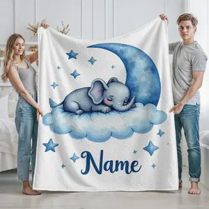 Personalized Sleeping Elephant on Cloud Blanket for Nursery Bedroom Decor Soft Cozy Throw for Babies Toddlers Kids Newborn Gift Baby Shower Christmas and Birthday Present