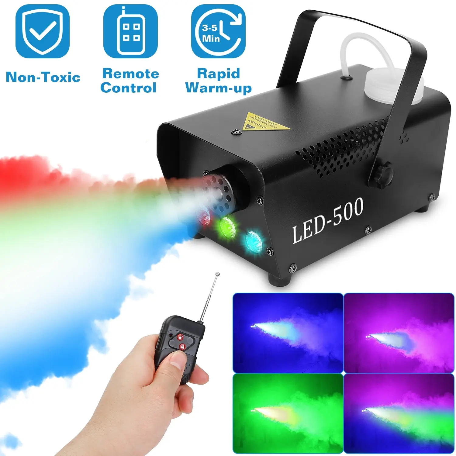 LED-500 400W RGB LED Fog Machine - Rapid Heating, Remote Control, Non-Toxic Smoke Machine for Party, Club, Wedding Stage Use - Affordable Music Production Accessory for Musicians