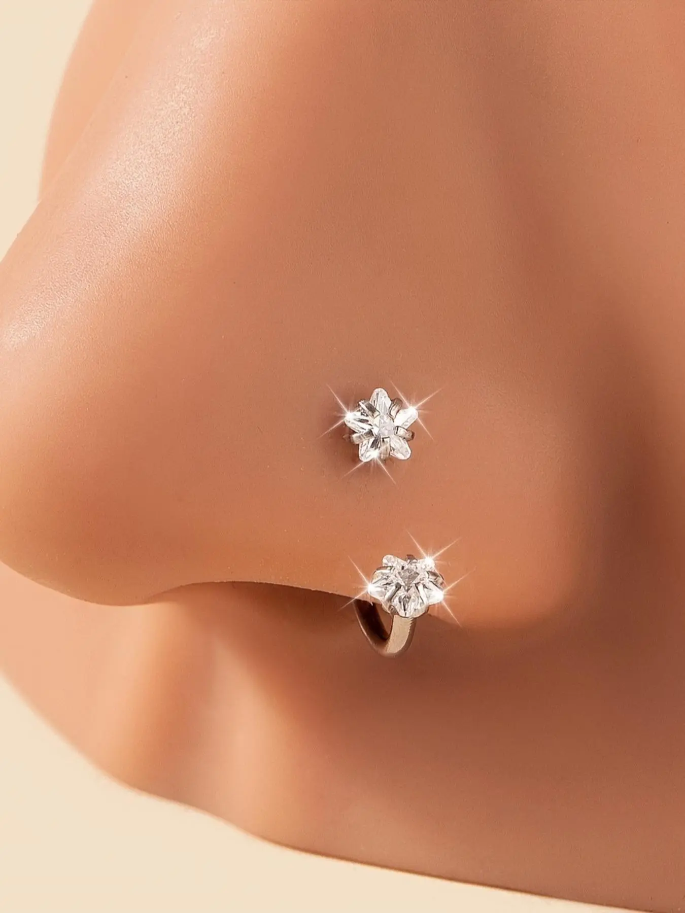 Star CZ Cubic Zirconia Horseshoe Nose Ring, Internal Threaded Horseshoe Septum Ring, Stainless Steel 18 Gauge 8mm, Perfect for Nose, Cartilage, Tragus, Helix Piercings and Labret Lip Hoops