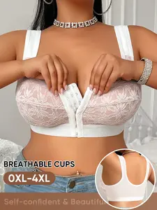 Women's Plus Size Front-Clasp Wire-Free Bra, Full-Cup Bra, Push-Up Bra, Shapedly Bra, Soft and Breathable Everyday Bra for Curvy Women - One-Piece Construction, Plus-Size Support, Smooth Fabric