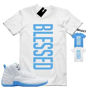 12 Melo White Carolina Blue T Shirt Match BLS, Menlo 12s Shirt, Unisex Crew Neck T-Shirt, 100% Cotton, Unique Graphic Tee, Streetwear
