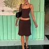 Women's Two-Piece Basic Solid Color Sleeveless Spaghetti Strap Short Cami Top & Skirt Set, Plain Backless Adjustable Strap Outfit for Party, Club and Date, Summer Clothes