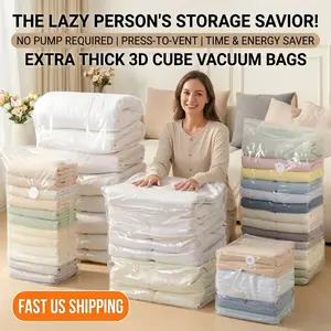 Set of 5 vacuum storage bags for bedding/blankets/clothing that don’t require a pump—press-to-seal compression bags that save space, suitable for bedrooms, moving, travel, and organizing. Organiser trinket trade box storage organization bedroom storage