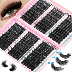 YIDUO 0.05mm D-Curl Eyelash Cluster  150D 200D 300D Volume Individual Lashes, 10-18mm Mixed Length 420 Pcs Cluster Lash Extensions
