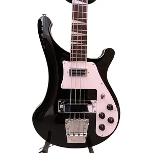 Special Shape 4-String Bass Guitar, Glossy Black Mahogany Body,White Pickguard