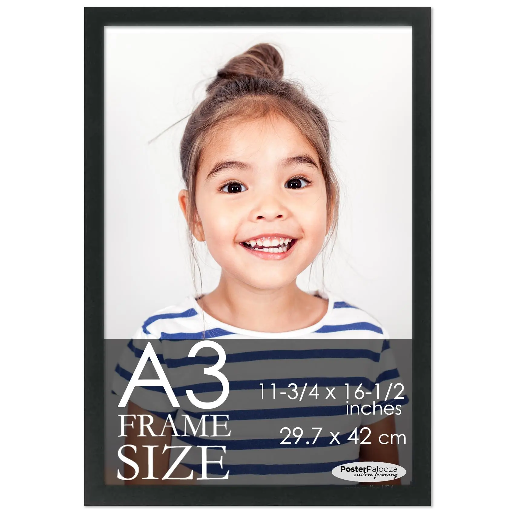 A3 Frame Black Solid Wood 11.75x16.5 Frame - Wood A3 Picture Frame, UV Acrylic