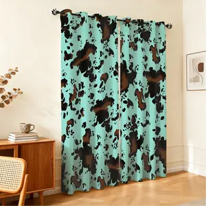 2Pcs American Western Vintage Cow Print Curtains, 85% Blackout, Distressed Texture Design, Elevate Whole House Rustic Ranch Vibe