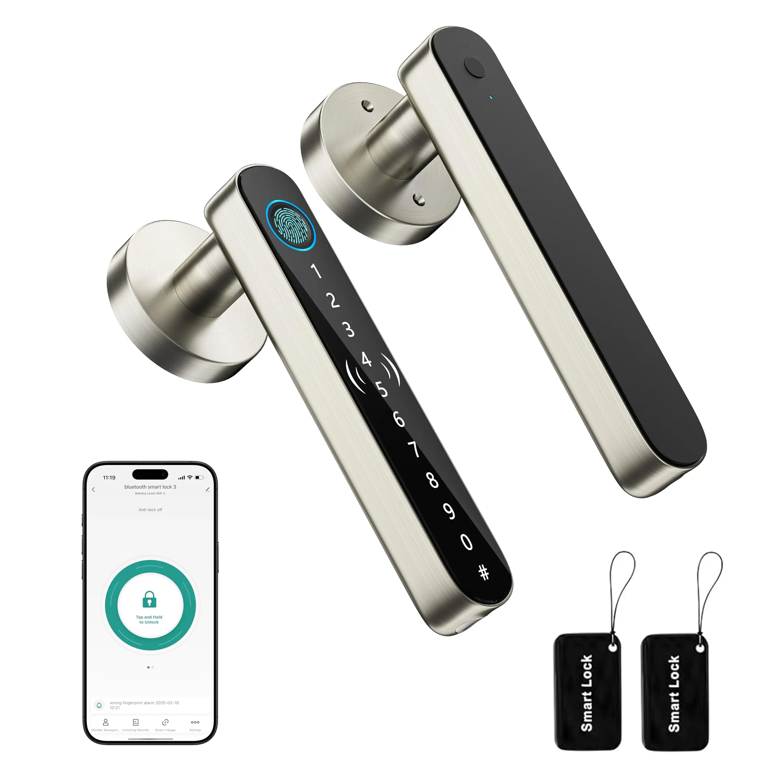 [Deals for You Days]  5 in 1 Keyless Entry Door Lock for Bedroom,Smart Fingerprint Door Handle with Code,Thumbprint Smart Doorknobs Lock Keypad for Interior Room,Apartment,Office,Storage Room,Motel(Silver,Black),FathersDayGift