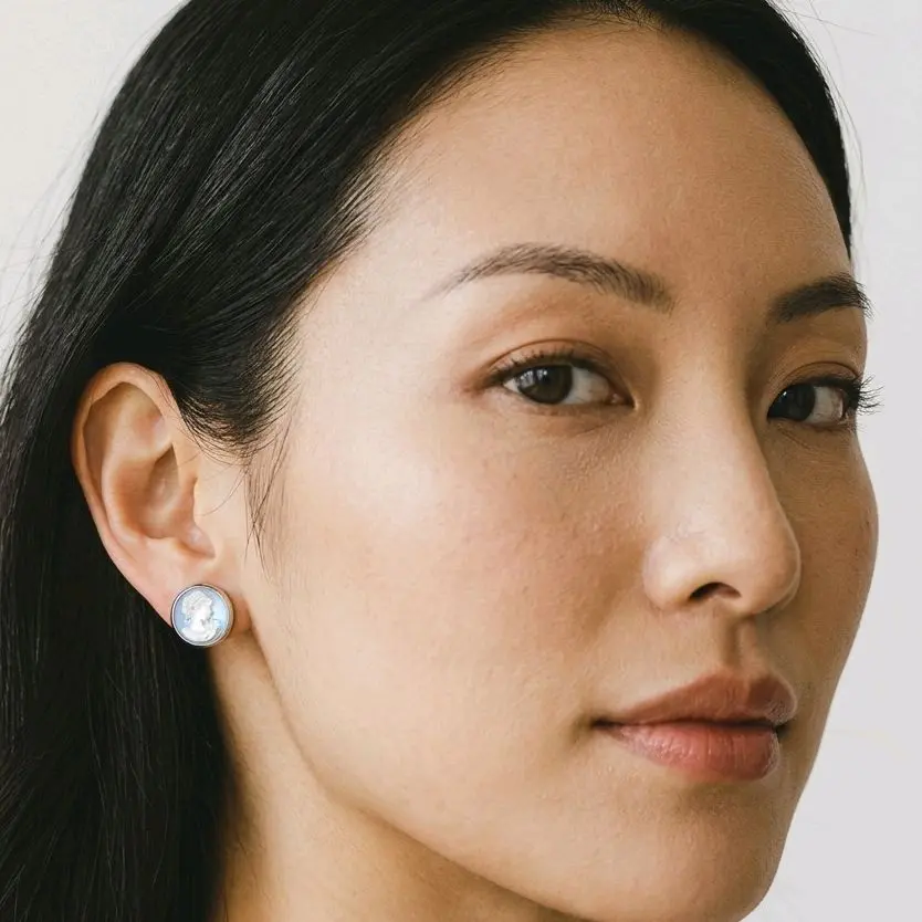 Malarie Handmade Blue Opal Cameo Stud Earrings