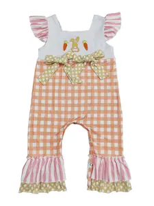 Easter embroidered carrot Print Girls baby Romper