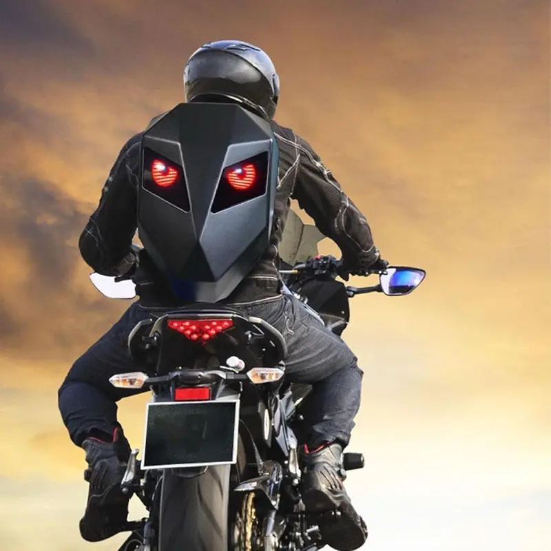 Carbon Fiber Motorcycle Backpack, Aerodynamic Hard Shell Rider Theme Luggage for Motorcyclists, Functional for Night Riding