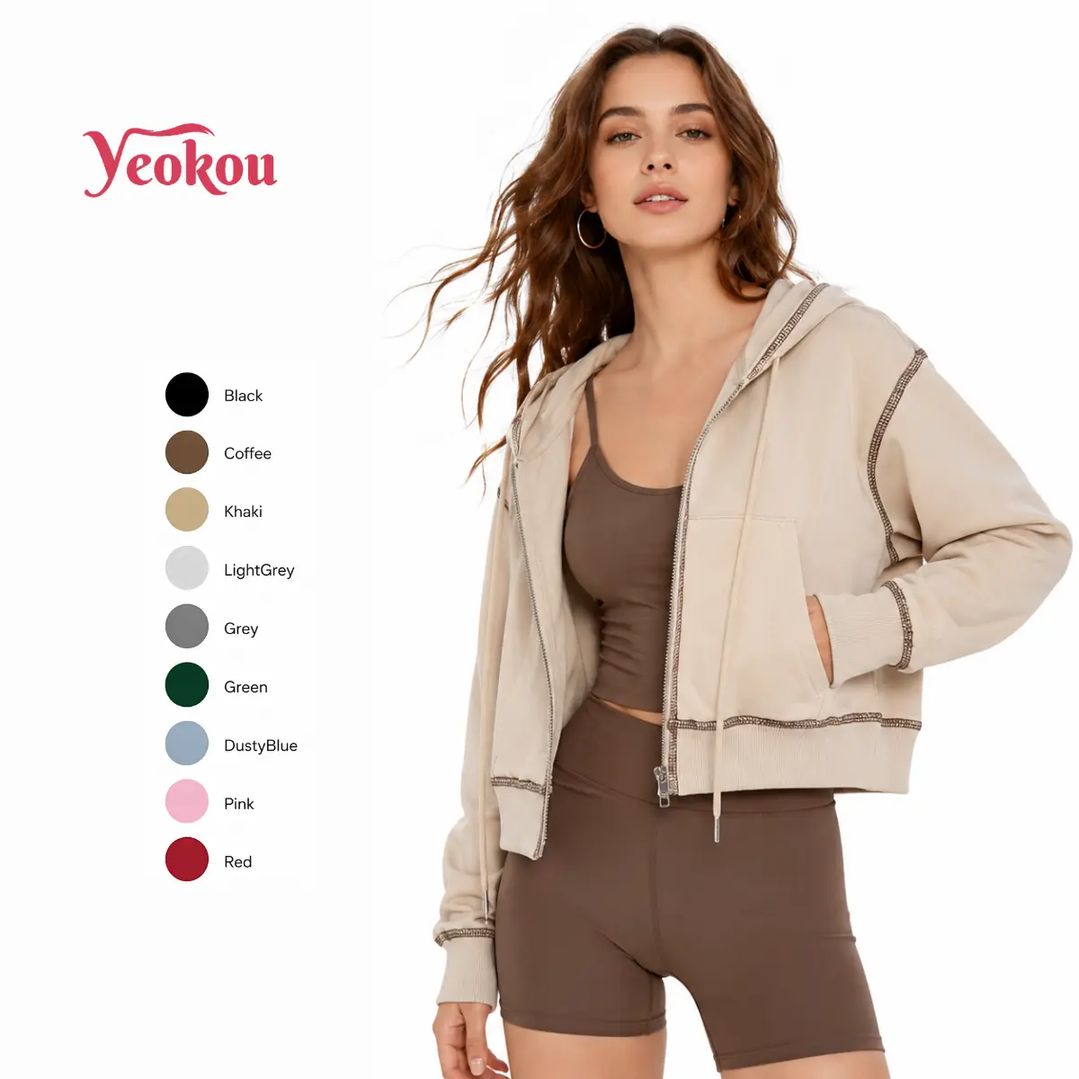 Yeokou Women's Zip Up Y2K  Short Hooded Sweatshirt Colorblock Zip Pullover Top - Stylish Cropped Fit & Comfortable Material for Casual Outings,back to school,back to school shopping