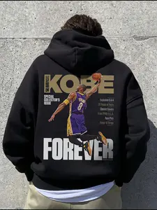 Trendy Basketball Style! SHEIN Kobe Bryant Commemorative Hoodie, featuring the classic dunk scene + "FOREVER" lettering. The loose fit creates a casual street - style sporty look, a wardrobe gem for basketball fans.