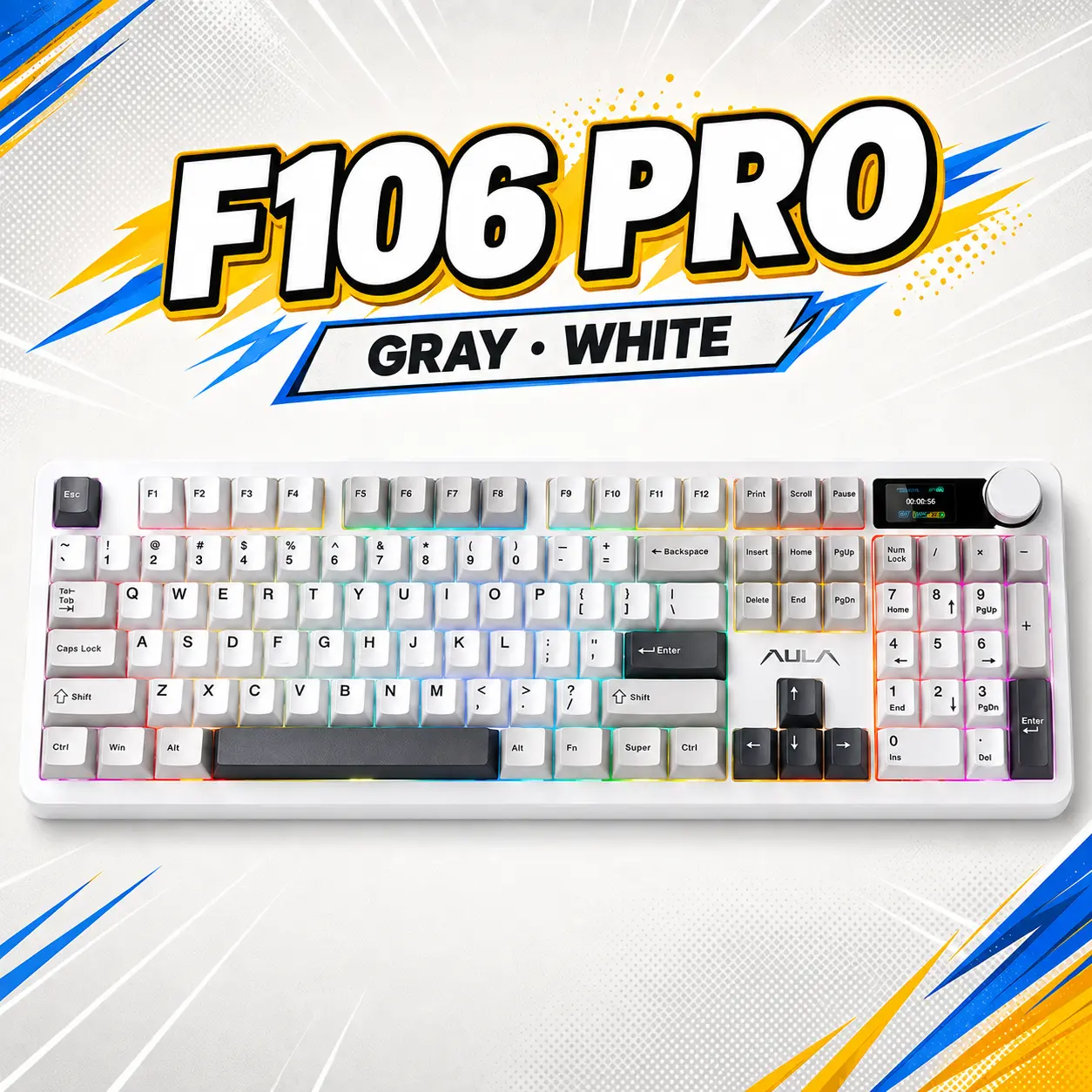 AULA F106 PRO Wireless Mechanical Gaming Keyboard for Gamers - 104 Keys, Black&Red, Tri-Mode RGB Backlight Keycap, Hot-Swappable Creamy Unit, Knob & Screen Display, Custom Setup, ARGB Compatibility, for PC/Laptop/Windows,techvibes
