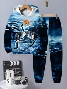 Boys' 3D Printed Hooded Sweatshirt Set, Cristiano Ronaldo Design, Durable Lightweight Fabric, Casual Fit