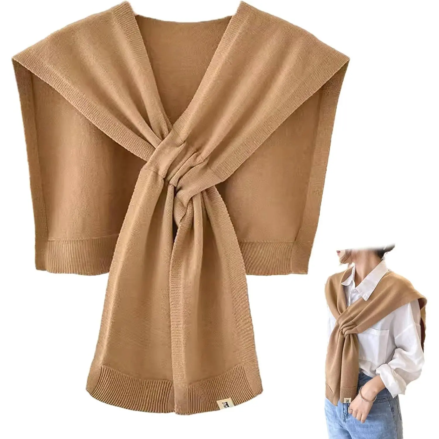 Women's Fashion Knitted Shawl - Khaki Sweater Shawl for Air-Conditioned Rooms