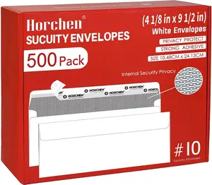 Pack of 500 #10 Security Envelopes - Windowless, Peel & Seal Closure, Security Tint Pattern - 4 1/8 x 9 1/2 Inches - White
