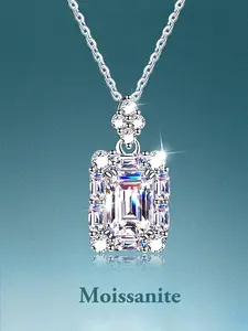 Women's Moissanite Pendant Necklace S925 Silver Color Chain, Ideal for Daily Wear & Vacation, Perfect Birthday Gift for Her